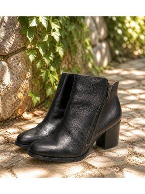 Söfft Leather Block Heel Zip Ankle Boots Womens 7.5M Black